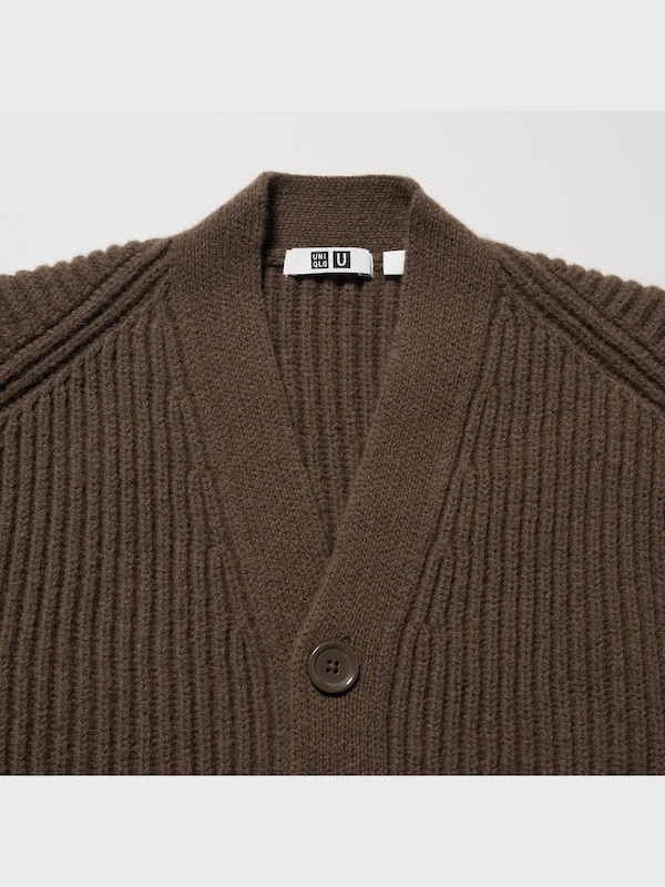 U Premium Lambswool Ribbed V-Neck Cardigan