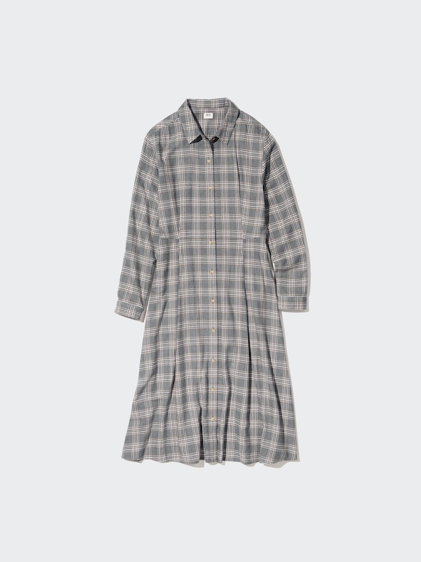 Soft Flannel Long-Sleeve Flare Dress