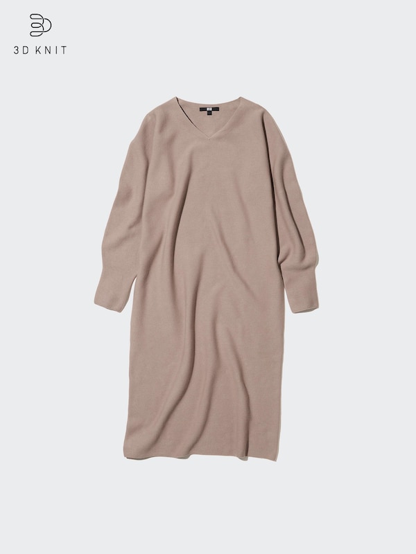 3D KNIT COTTON V-NECK DRESS