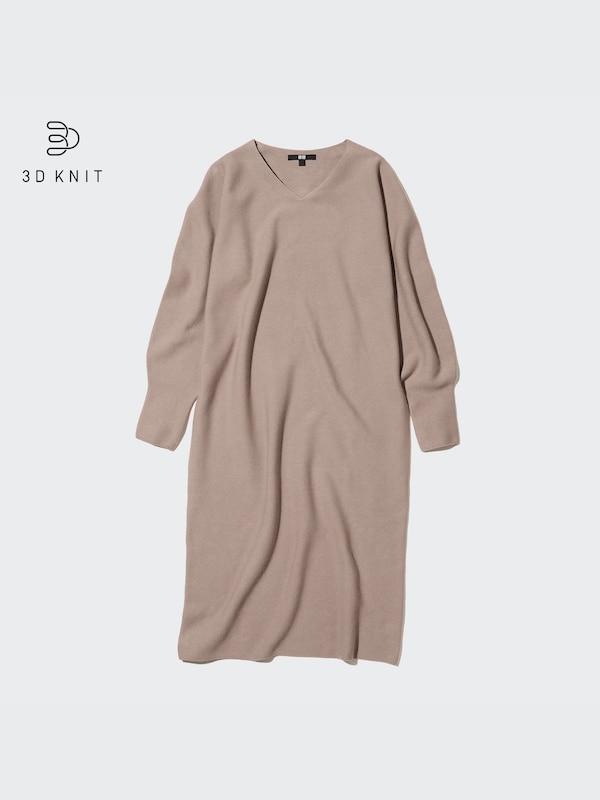 3D KNIT COTTON V-NECK DRESS