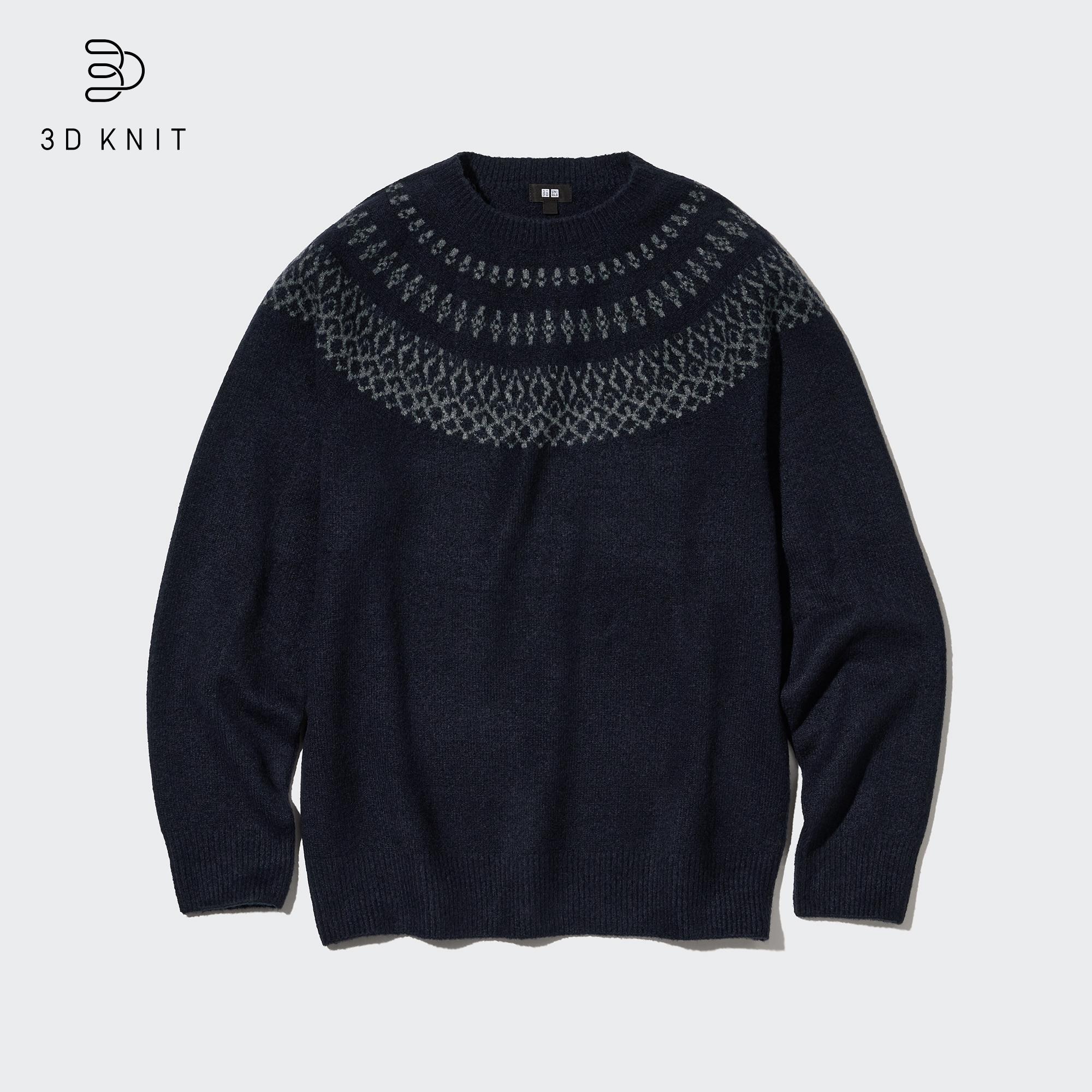 3D Knit Mesh Long-Sleeve Crew Neck Sweater