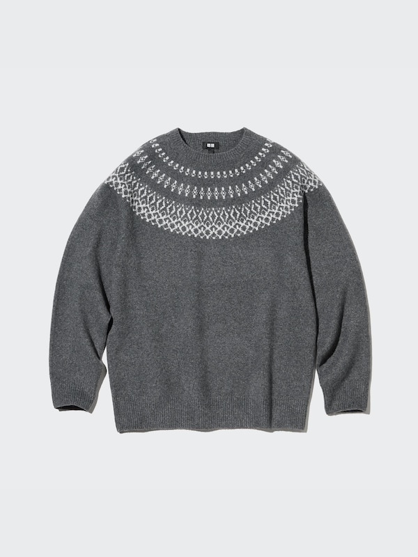 3D Knit Souffle Yarn Long-Sleeve Sweater (Fair Isle)