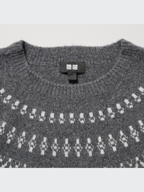 3D Knit Souffle Yarn Long-Sleeve Sweater (Fair Isle)