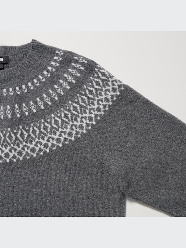 3D Knit Souffle Yarn Long-Sleeve Sweater (Fair Isle)