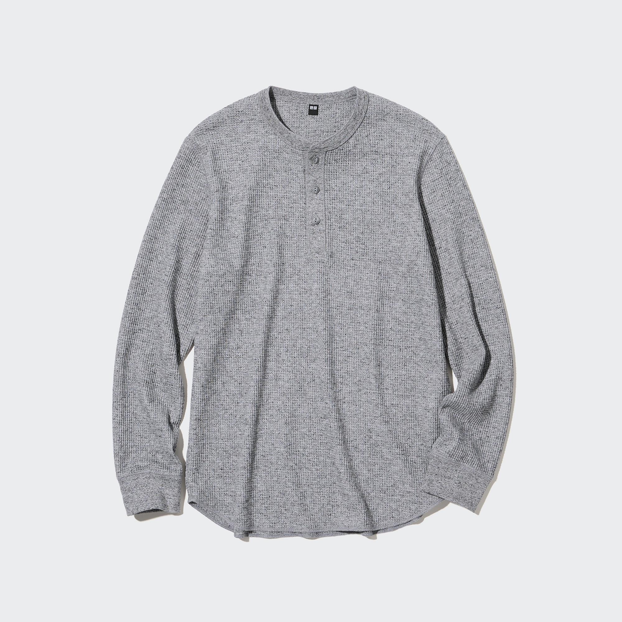 Waffle Henley Neck Long Sleeved T-Shirt | UNIQLO EU