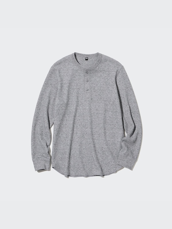 Waffle Henley Neck Long-Sleeve T-Shirt
