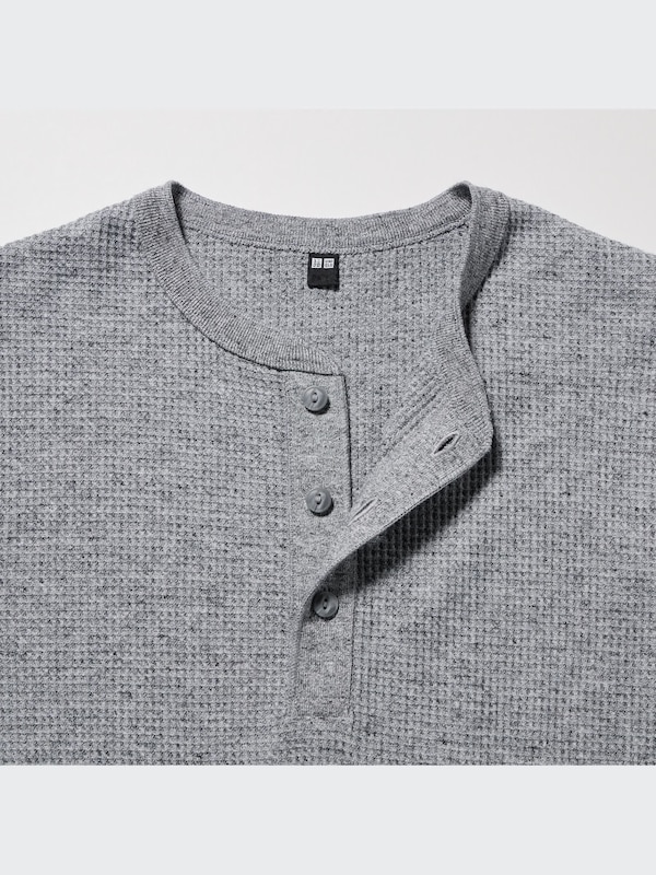 Waffle Henley Neck Long-Sleeve T-Shirt