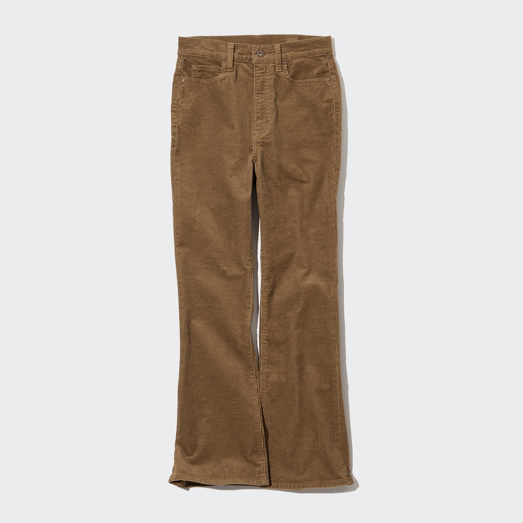 Dark Brown Cord High Waist Flared Trousers