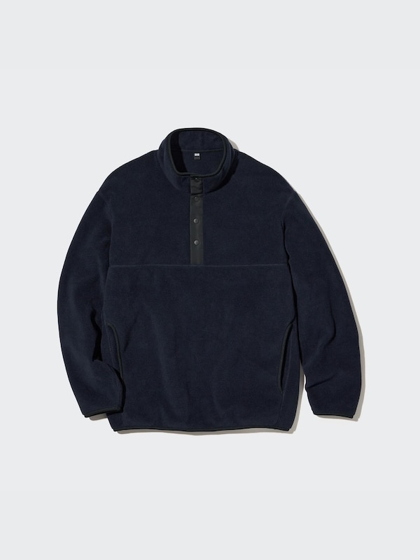 Fleece Button-Up Long-Sleeve Pullover