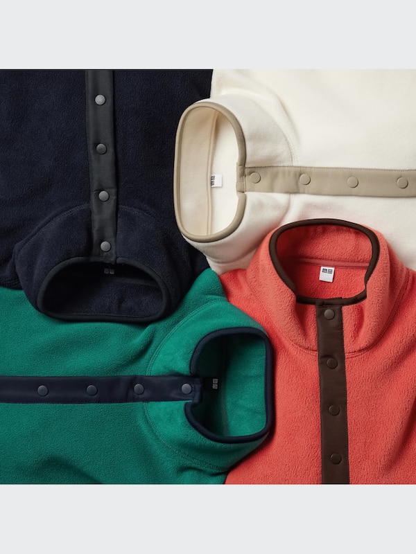 Fleece Button-Up Long-Sleeve Pullover
