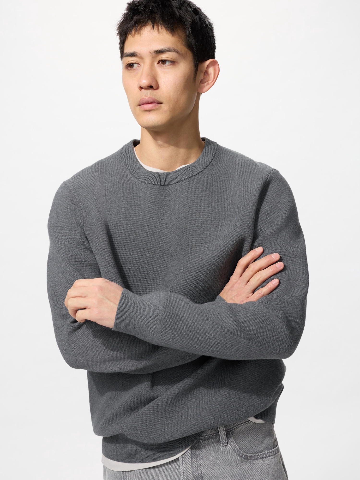 トップス everyone milano rib knit crew sweater Ribbed Knit Crewneck Sweater White – Milano Couture