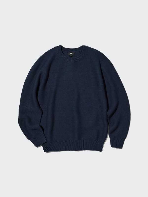 3D Knit Crew Neck Long-Sleeve Sweater