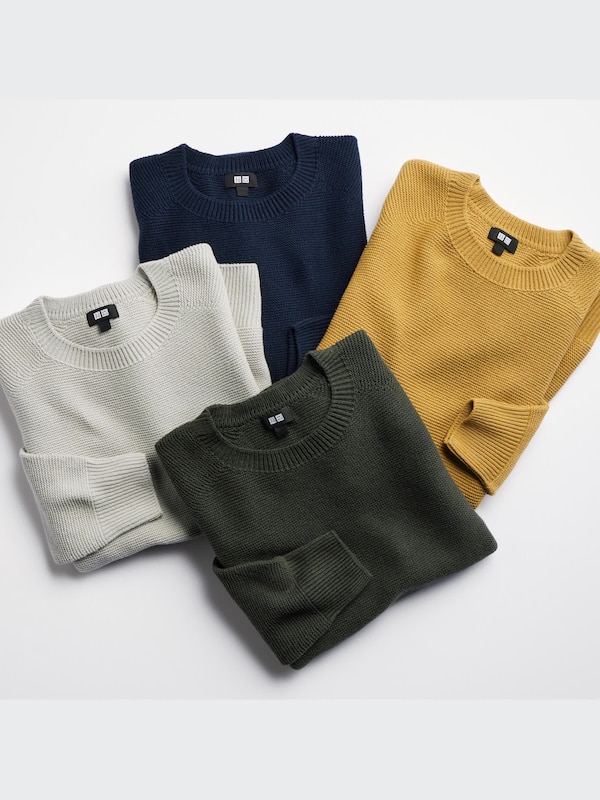 3D Knit Crew Neck Long-Sleeve Sweater