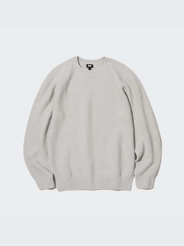 3D Knit Crew Neck Long-Sleeve Sweater