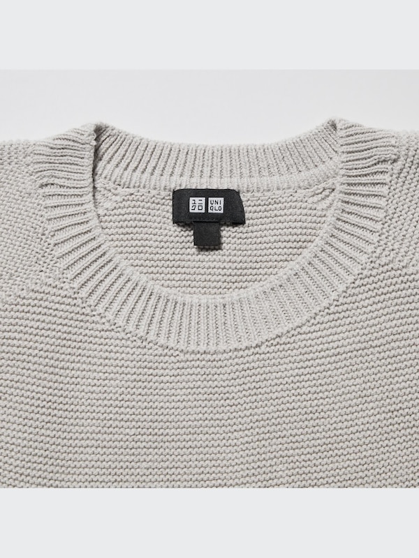 3D Knit Crew Neck Long-Sleeve Sweater
