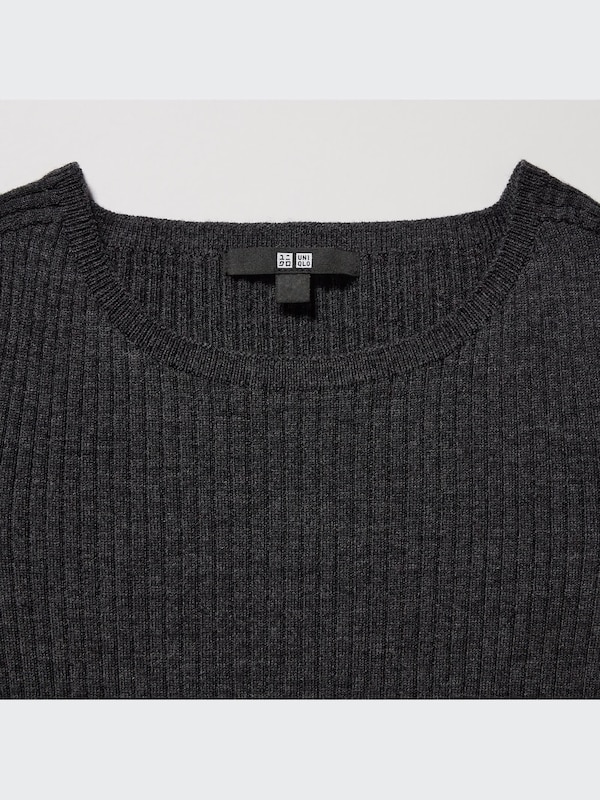 3D Knit Extra Fine Merino Ribbed Fitted Long-Sleeve Dress