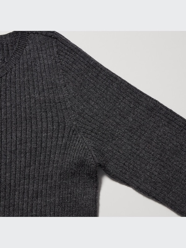 3D Knit Extra Fine Merino Ribbed Fitted Long-Sleeve Dress