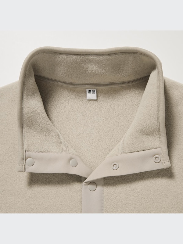 Fleece Button-Up Long-Sleeve Pullover (Color Block)