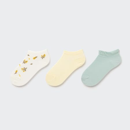 Girls Flower Print Short Socks (Three Pairs)