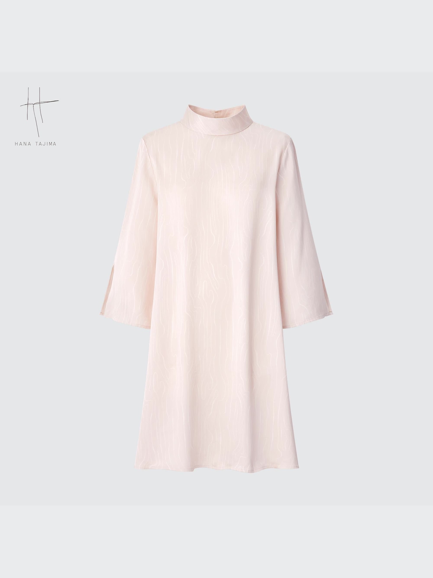 Printed Satin High Neck 3/4-Sleeve Mini Dress (Hana Tajima