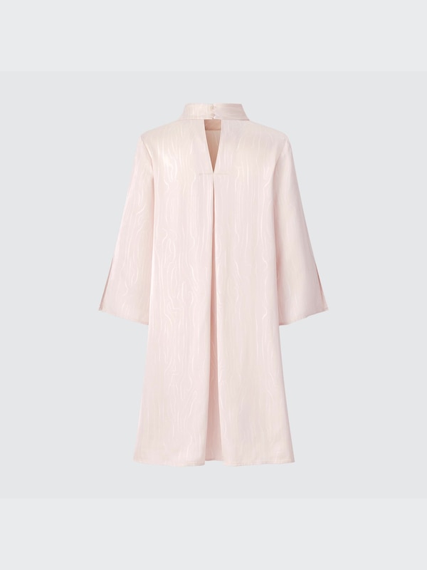 Printed Satin High Neck 3/4-Sleeve Mini Dress (Hana Tajima)