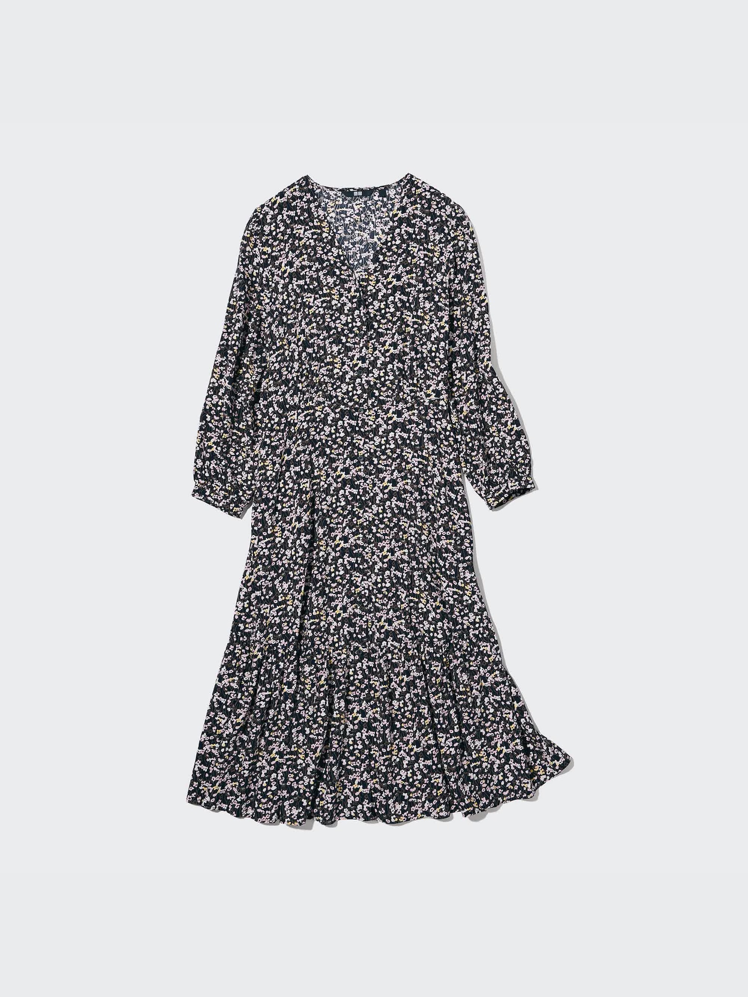 Printed V-Neck 3/4-Sleeve Flare Dress | UNIQLO US