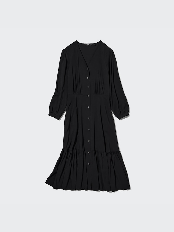 V-Neck 3/4-Sleeve Flare Dress