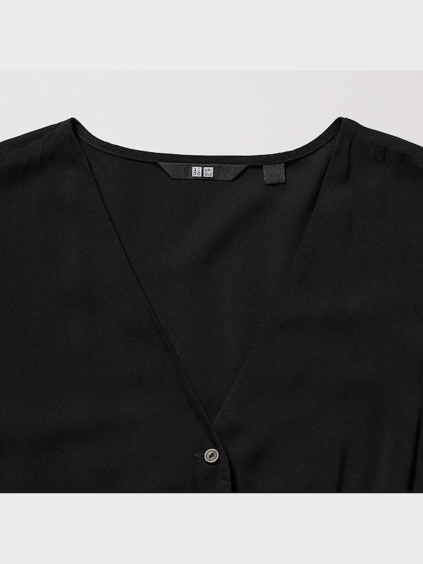 V-Neck 3/4-Sleeve Flare Dress