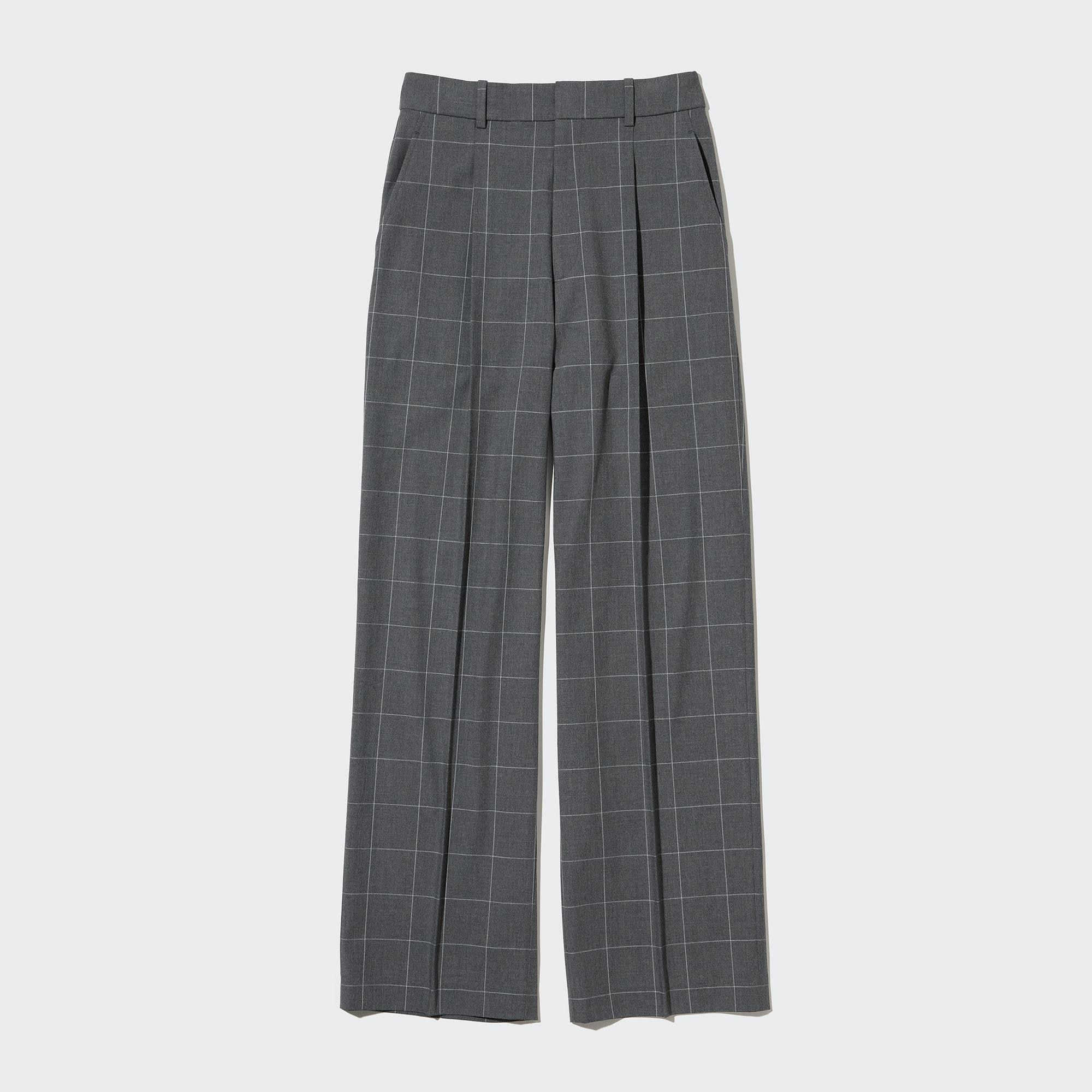 Wide-Fit Pleated Pants (Windowpane, Tall) | UNIQLO US