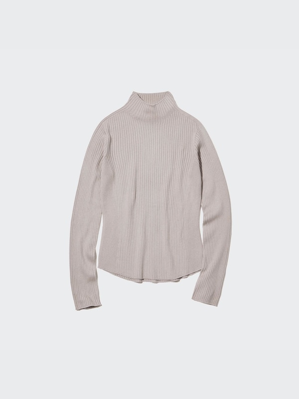 3D KNIT RIBBED LONG SLEEVE HIGH NECK SWEATER