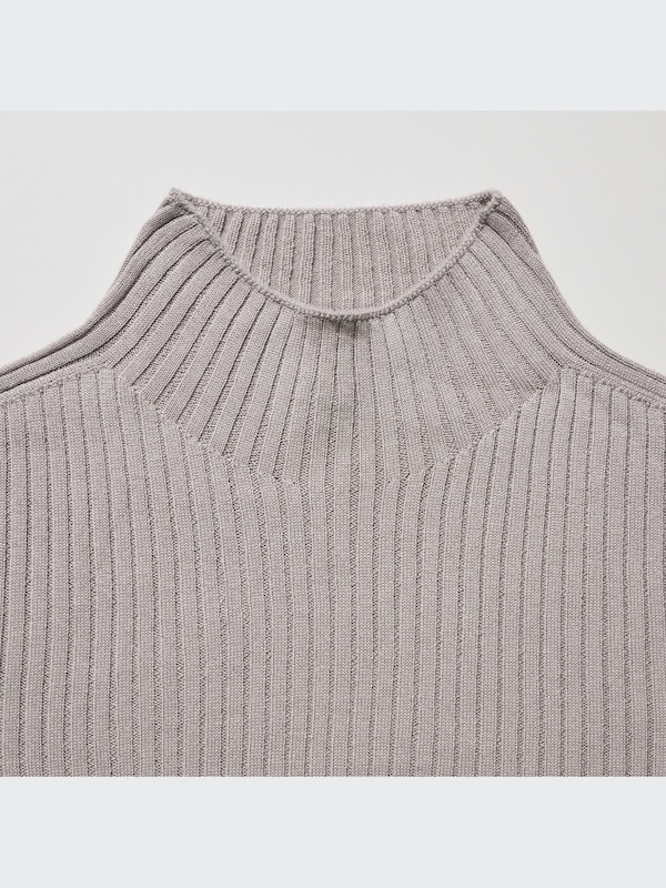 3D KNIT RIBBED LONG SLEEVE HIGH NECK SWEATER
