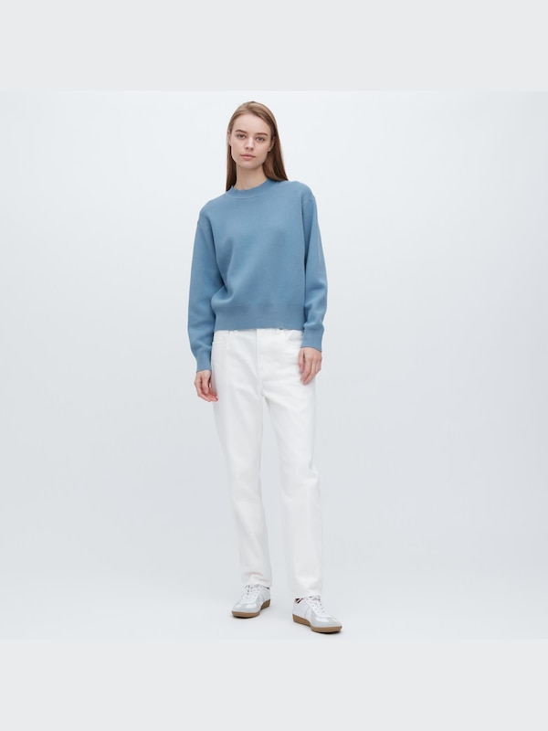 Smooth Cotton Long-Sleeve Crew Neck Sweater