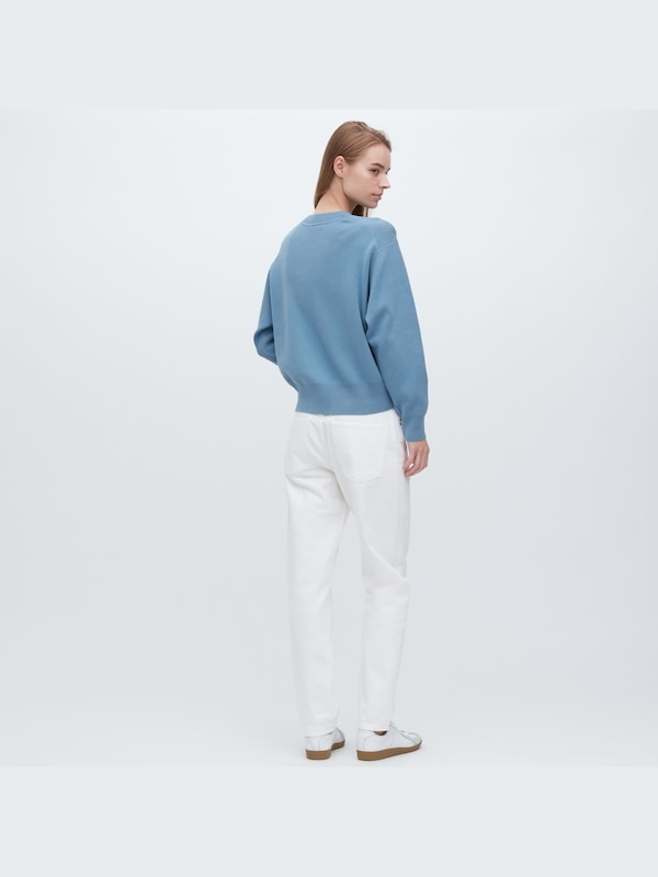 Smooth Cotton Long-Sleeve Crew Neck Sweater