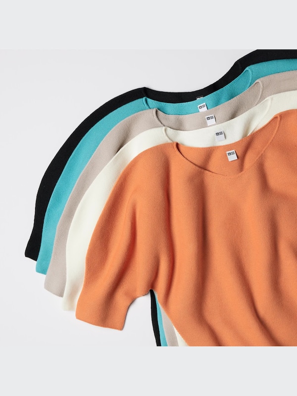 3D Knit Cotton Volume Half-Sleeve Sweater