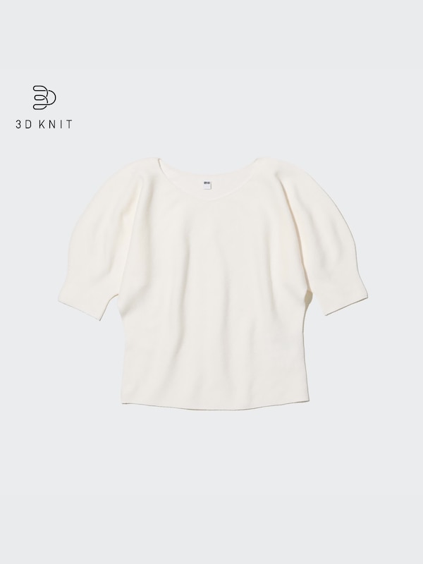 3D Knit Cotton Volume Half-Sleeve Sweater