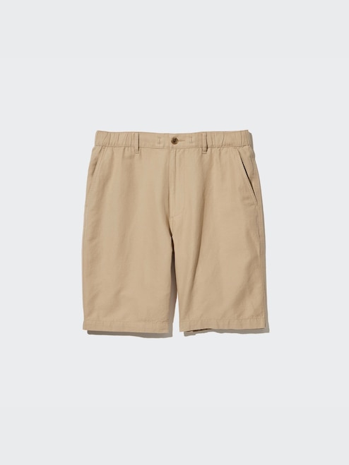 Beige linen blend shorts