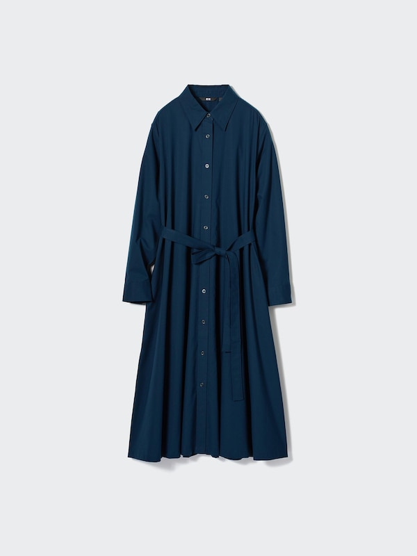 Cotton A-Line Long Sleeved Shirt Dress