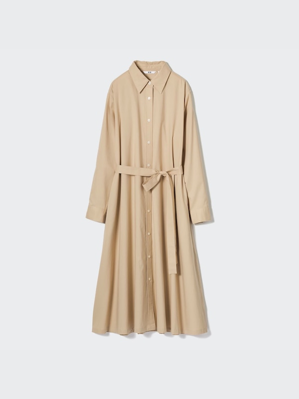 Cotton A-Line Long Sleeved Shirt Dress