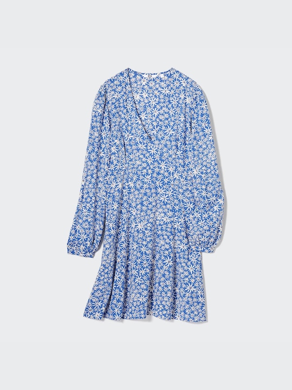 Printed V-Neck Long-Sleeve Mini Dress