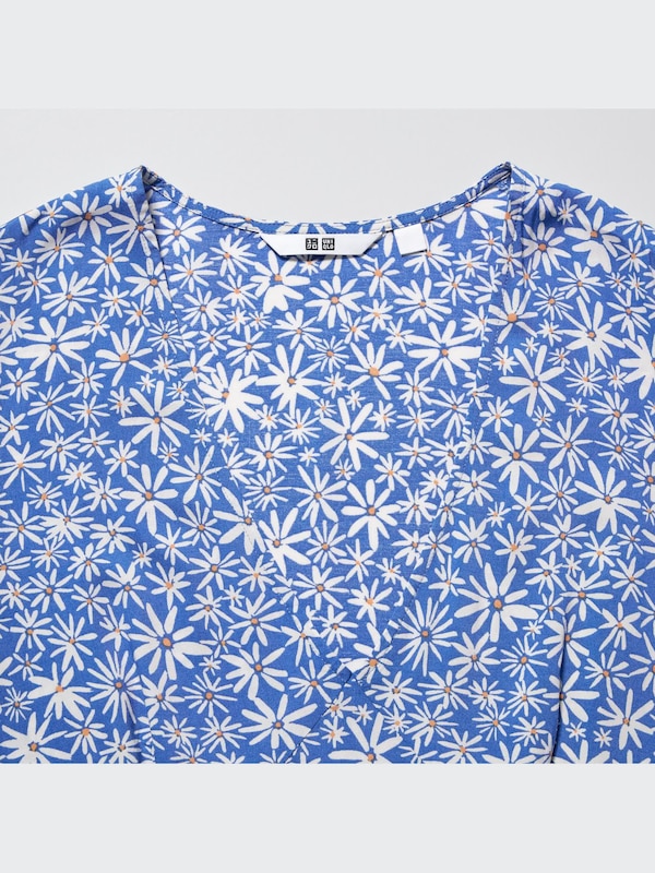 Printed V-Neck Long-Sleeve Mini Dress