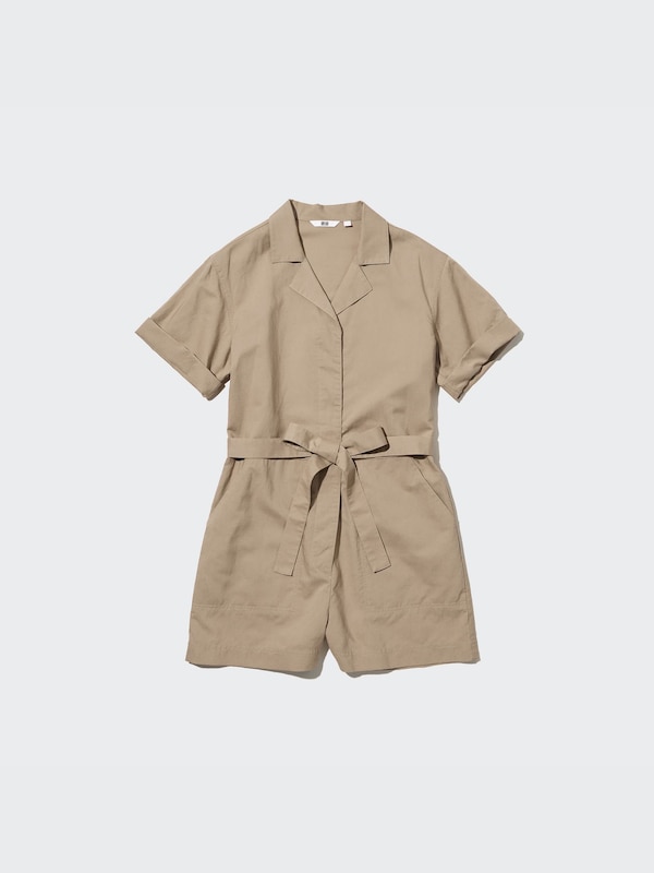 Linen-Blend Short-Sleeve Romper