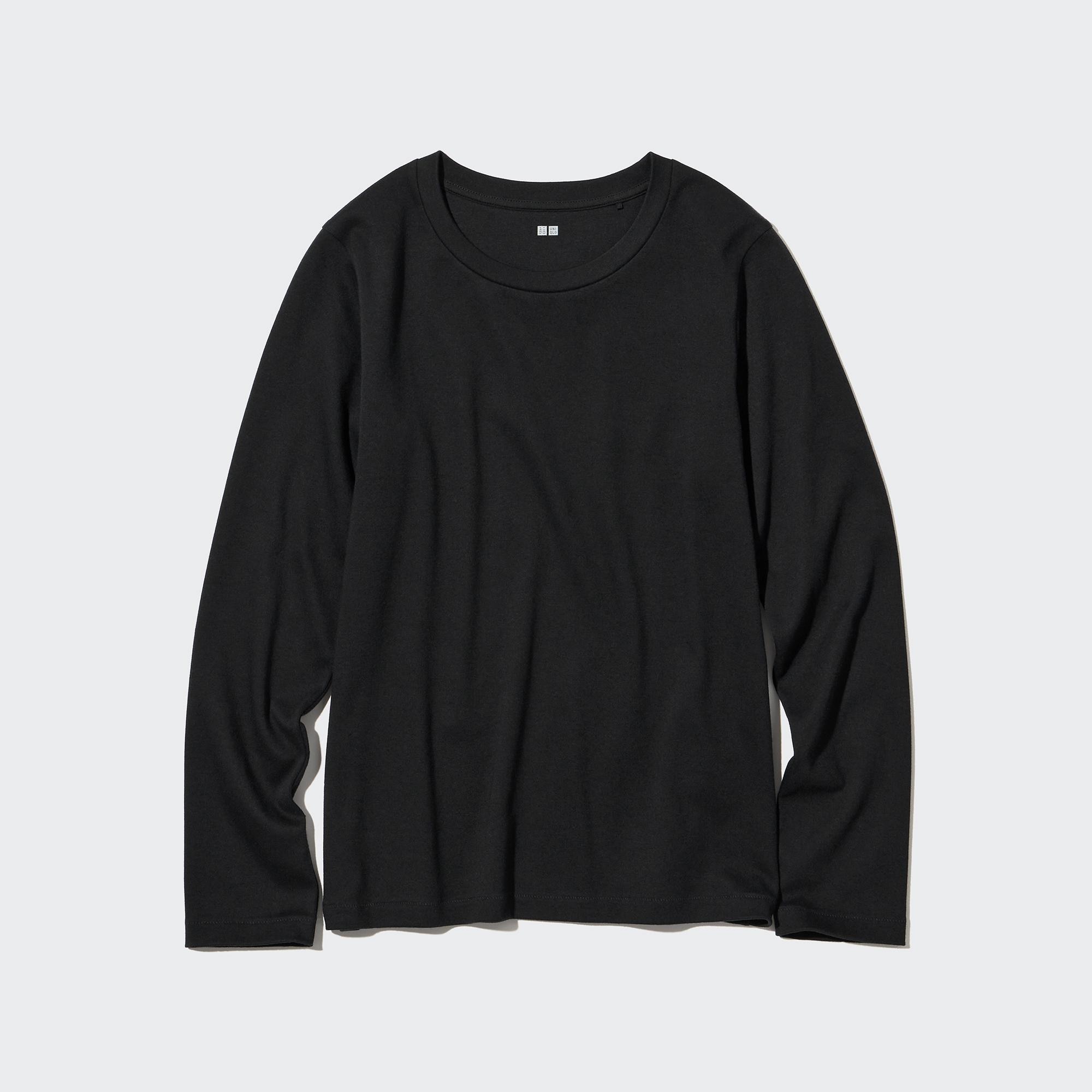 Smooth Stretch Cotton Crew Neck Long Sleeved Top | UNIQLO GB