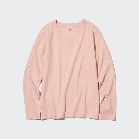 Smooth Stretch Cotton Crew Neck Long Sleeved Top