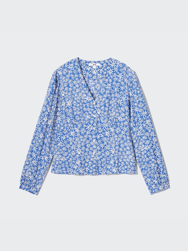 Printed V-Neck Long-Sleeve Blouse