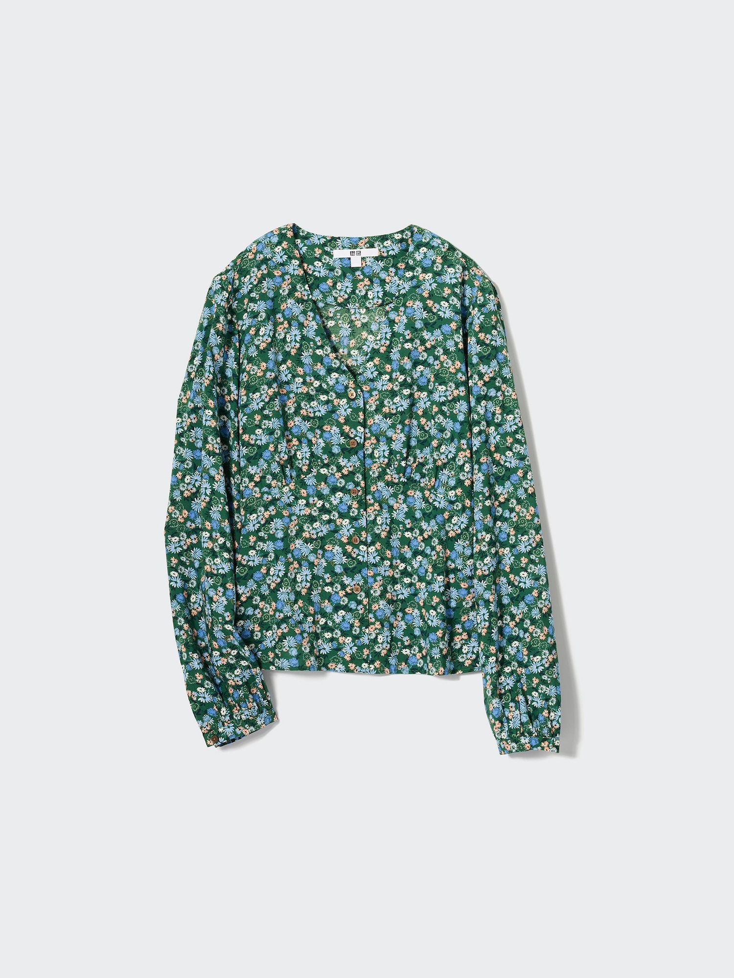 Printed V-Neck Long-Sleeve Blouse