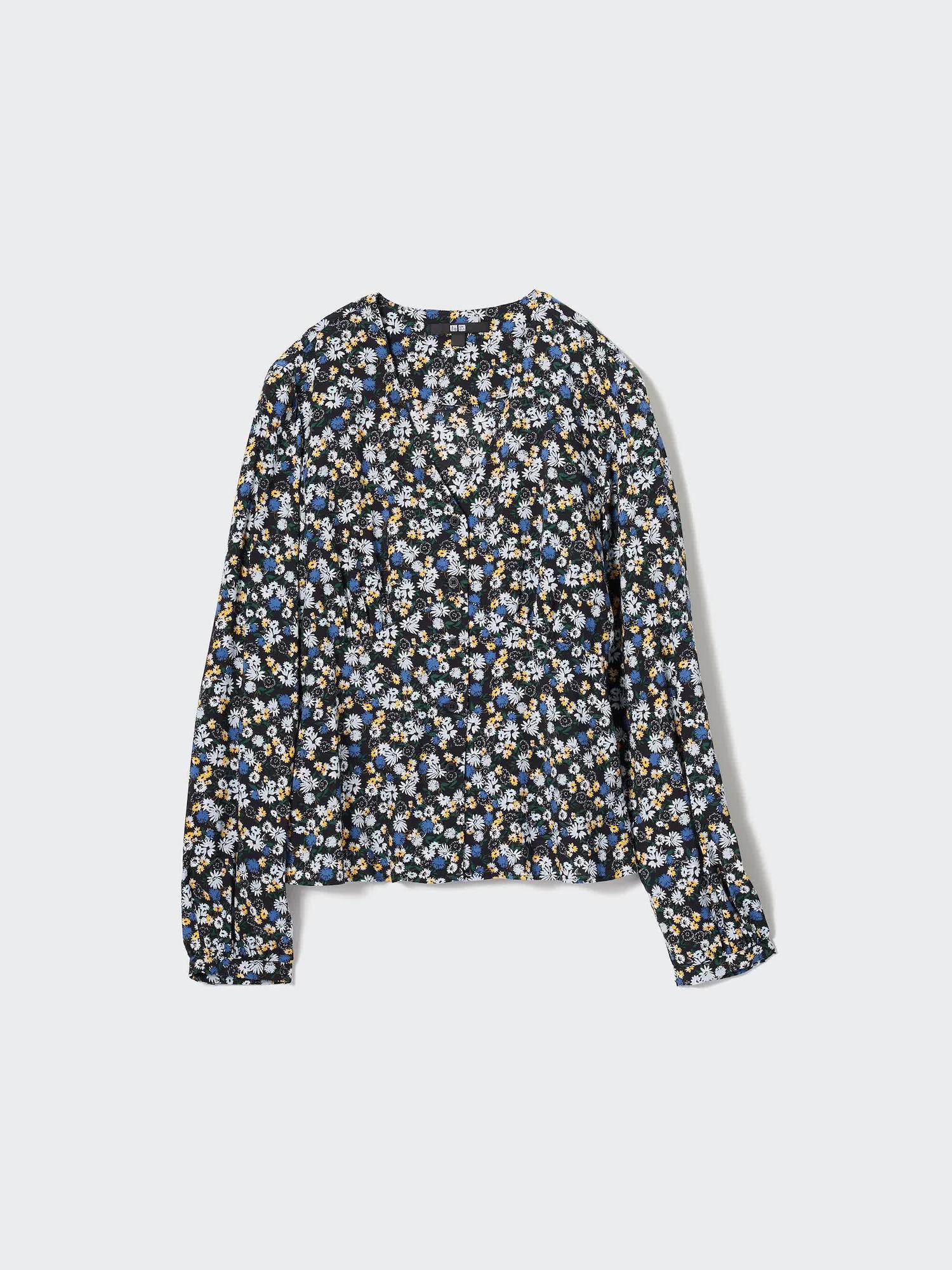 Printed V-Neck Long-Sleeve Blouse - thumbnail 2