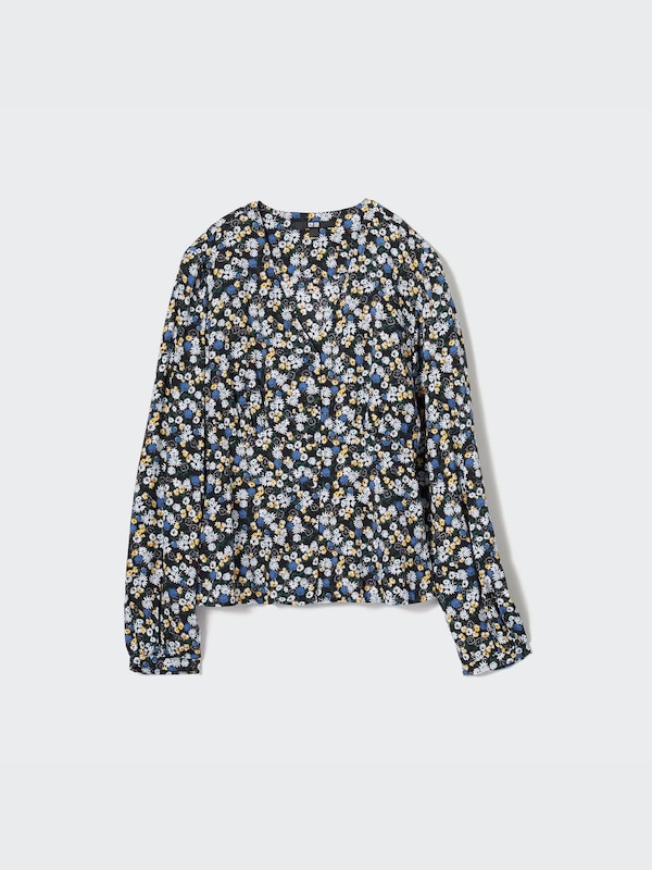 Printed V-Neck Long-Sleeve Blouse