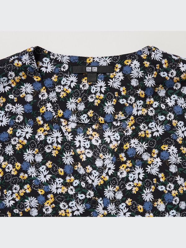 Printed V-Neck Long-Sleeve Blouse