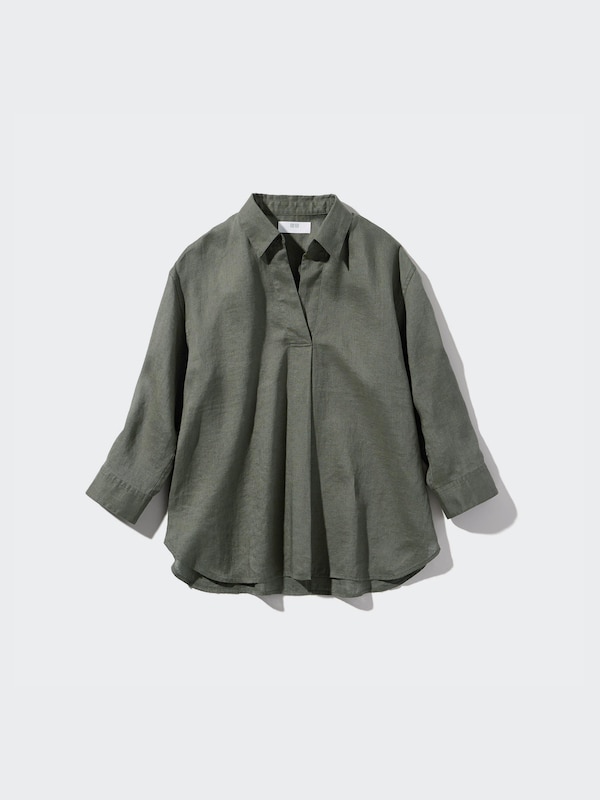 Camisa lino prémium cuello abierto