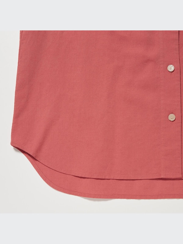 Linen Blend Open Collar Short-Sleeve Shirt